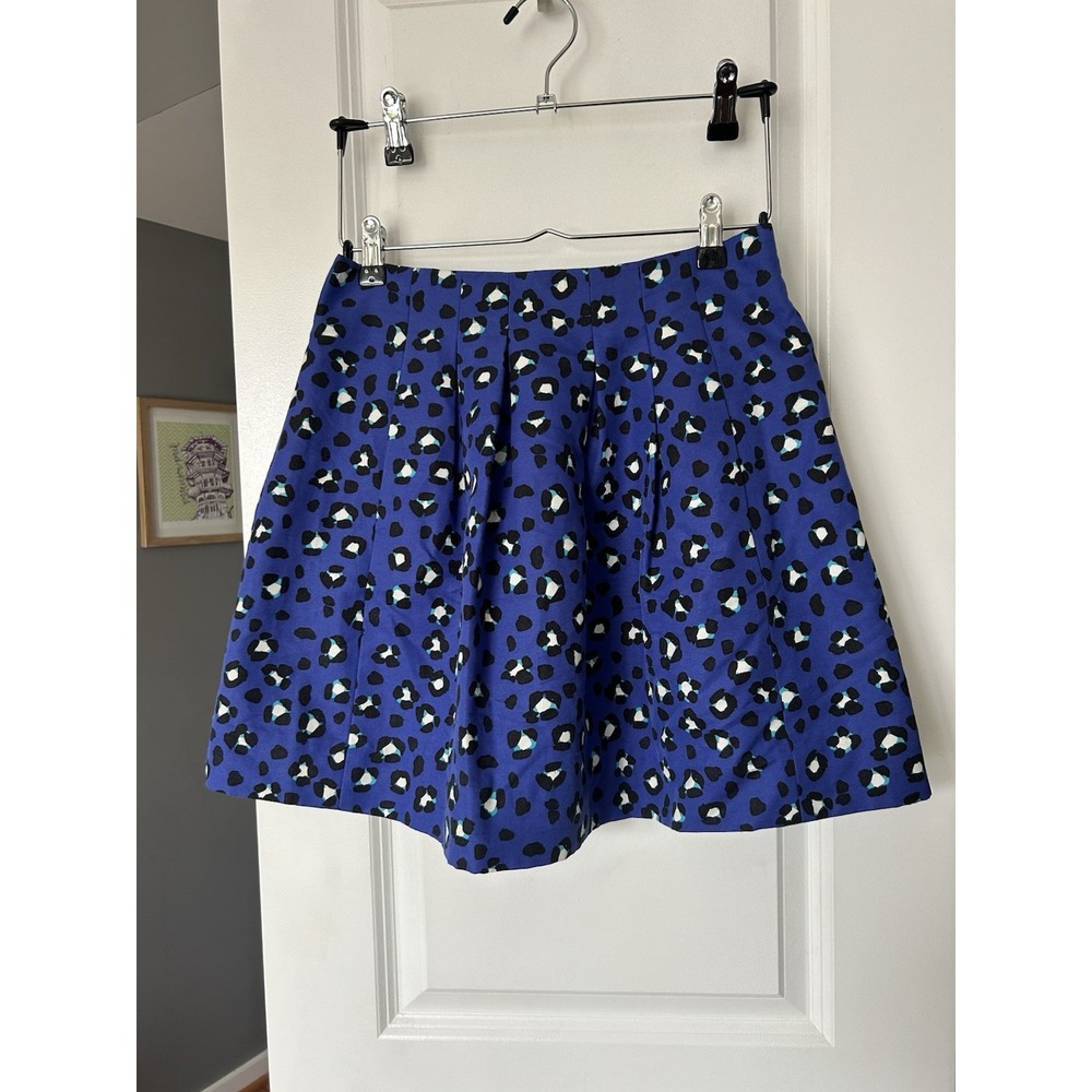 NWT Kate Spade Blue Cyber Cheetah Box Pleat Mini Skirt Cotton Silk Size 6
